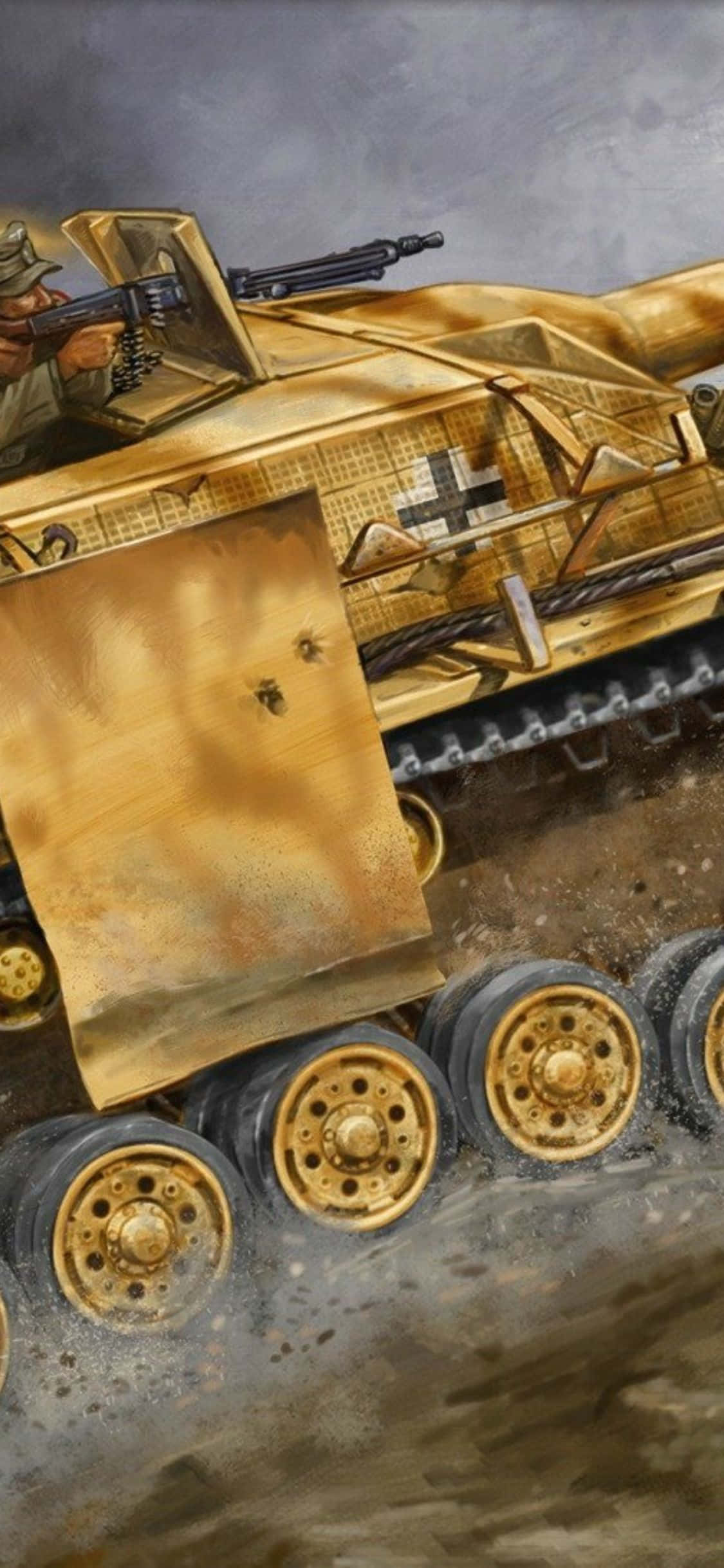 una pintura de un tanque con un cañón Fondos de pantalla