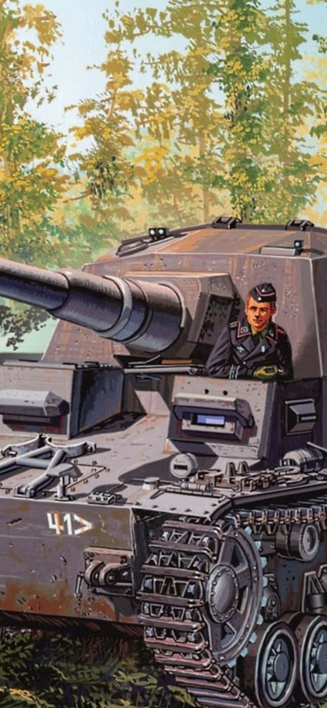 una pintura de un tanque en el bosque Fondos de pantalla