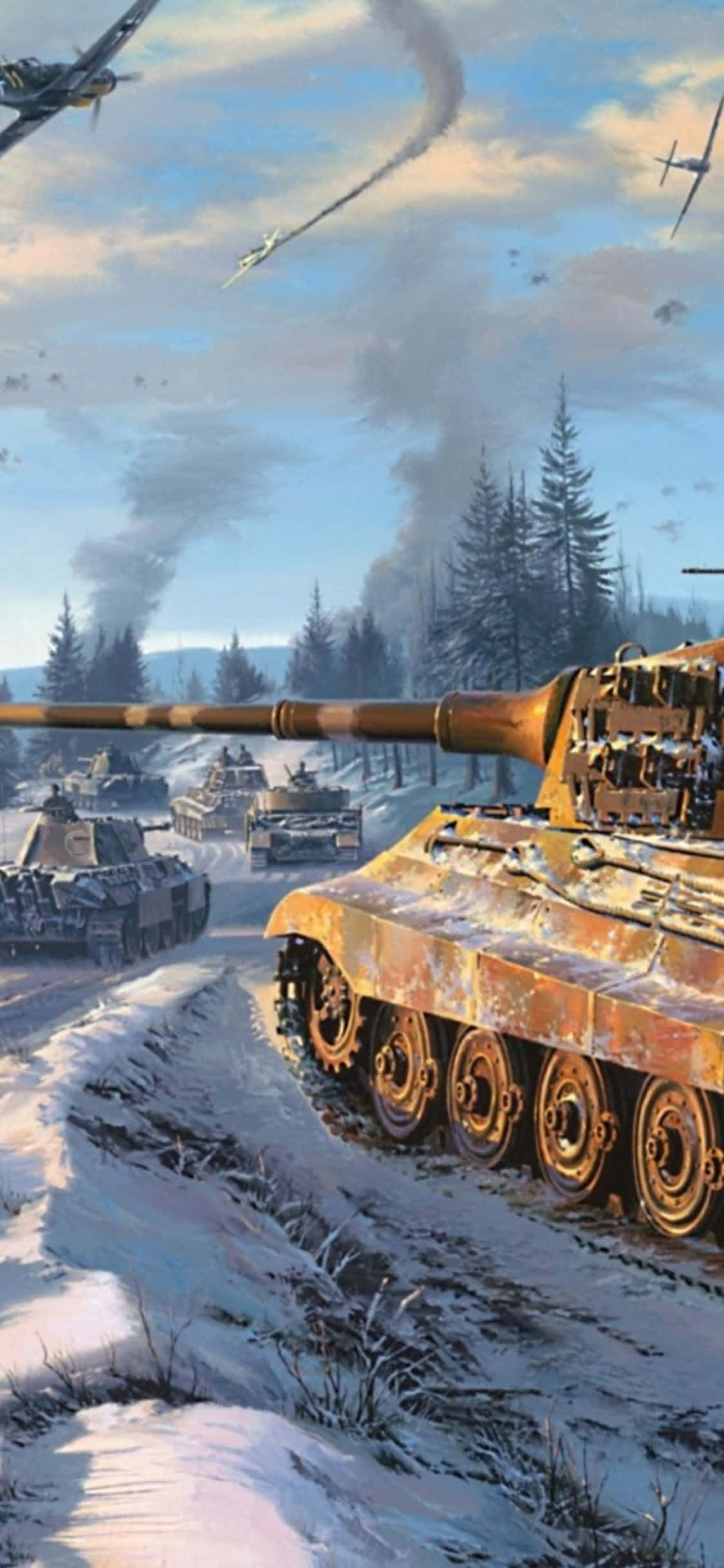 una pintura de un tanque en la nieve Fondos de pantalla
