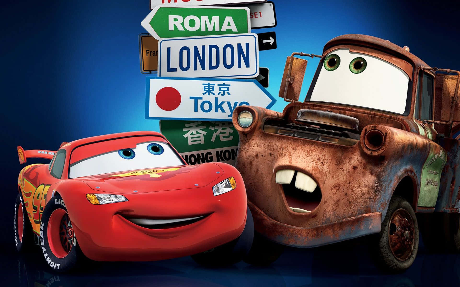 Únete a Rayo McQueen y Mate en una Aventura Llena de Acción Fondos de pantalla