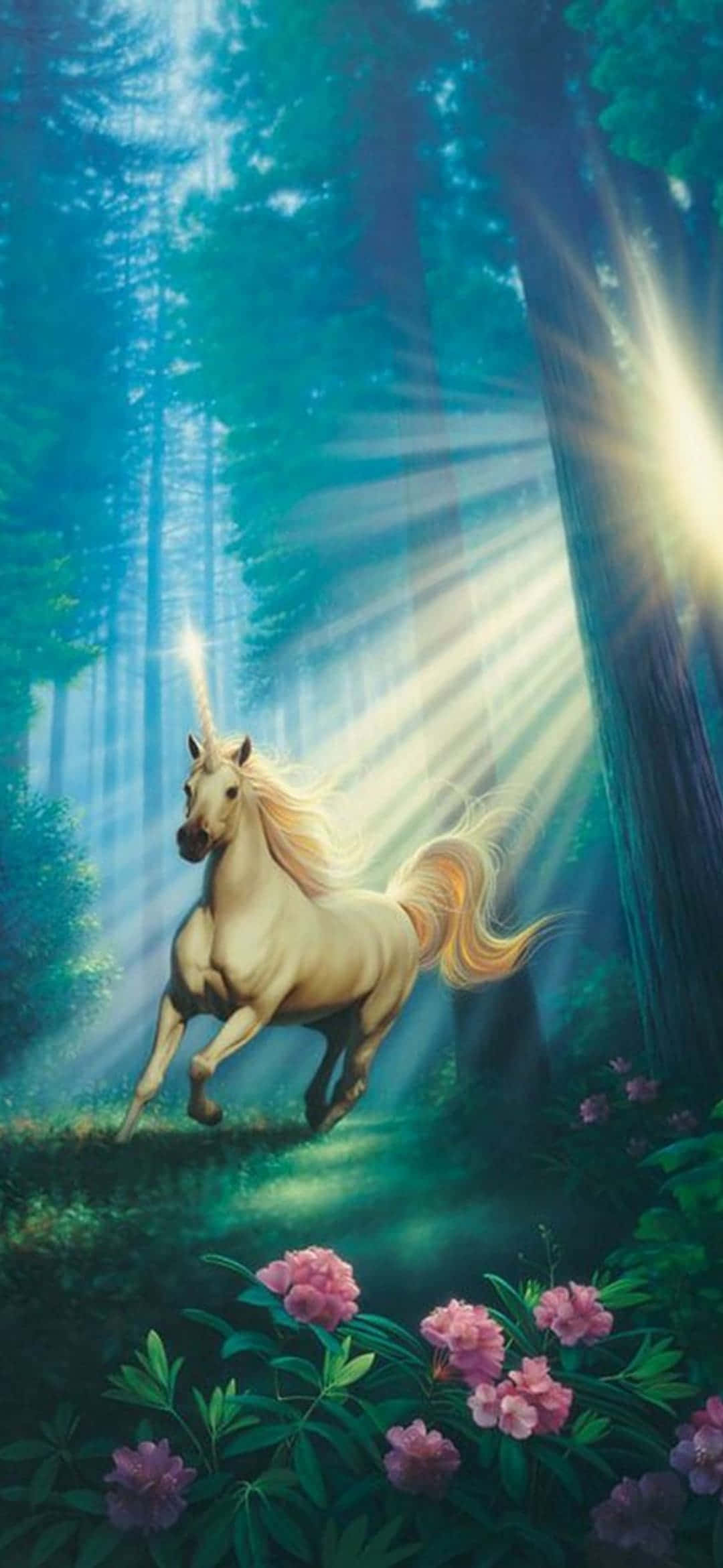 Unicornio Corriendo por el Bosque Fondo Fondos de pantalla