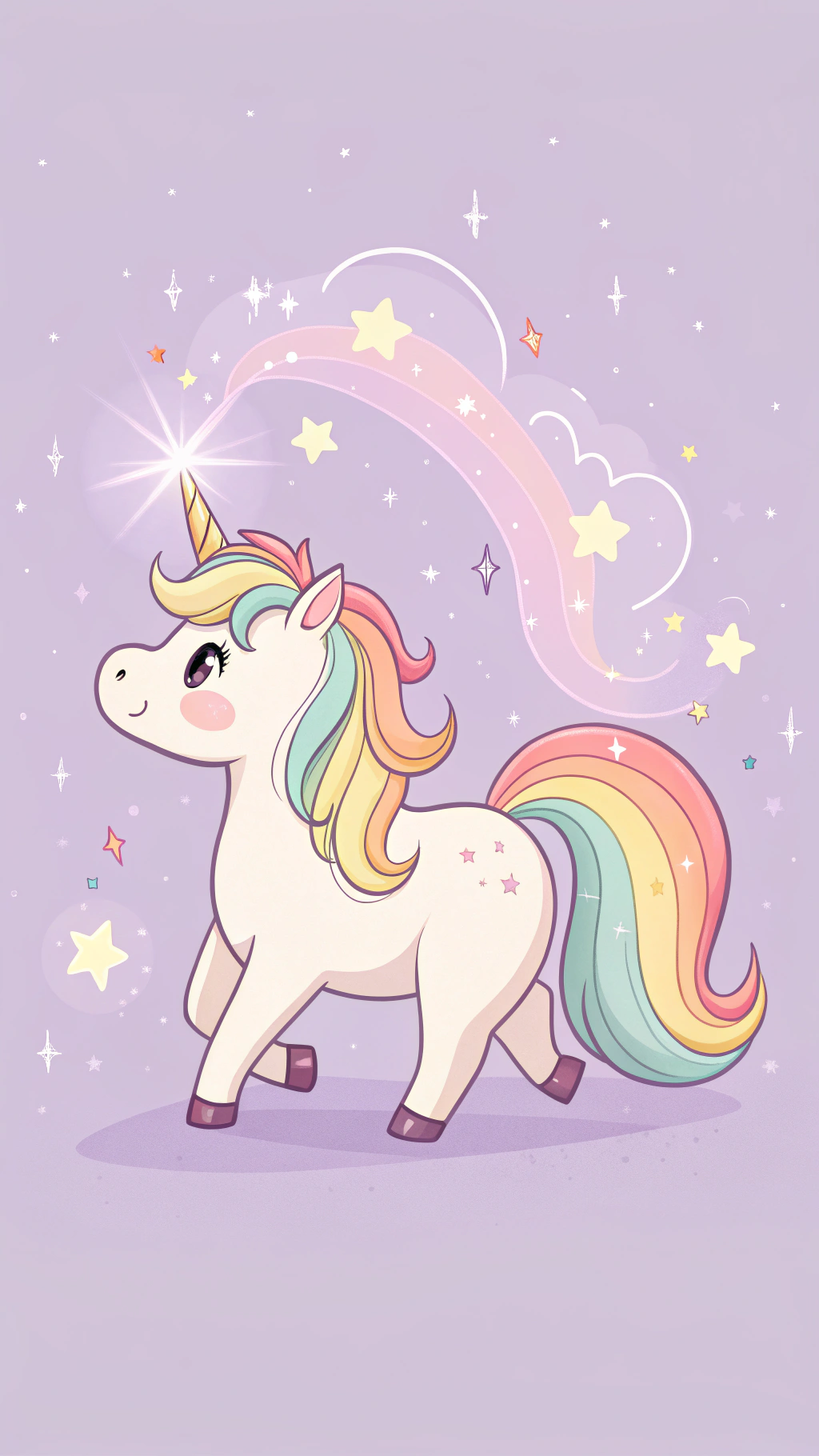 Unicornio lindo con melena y cola de arcoíris Fondos de pantalla