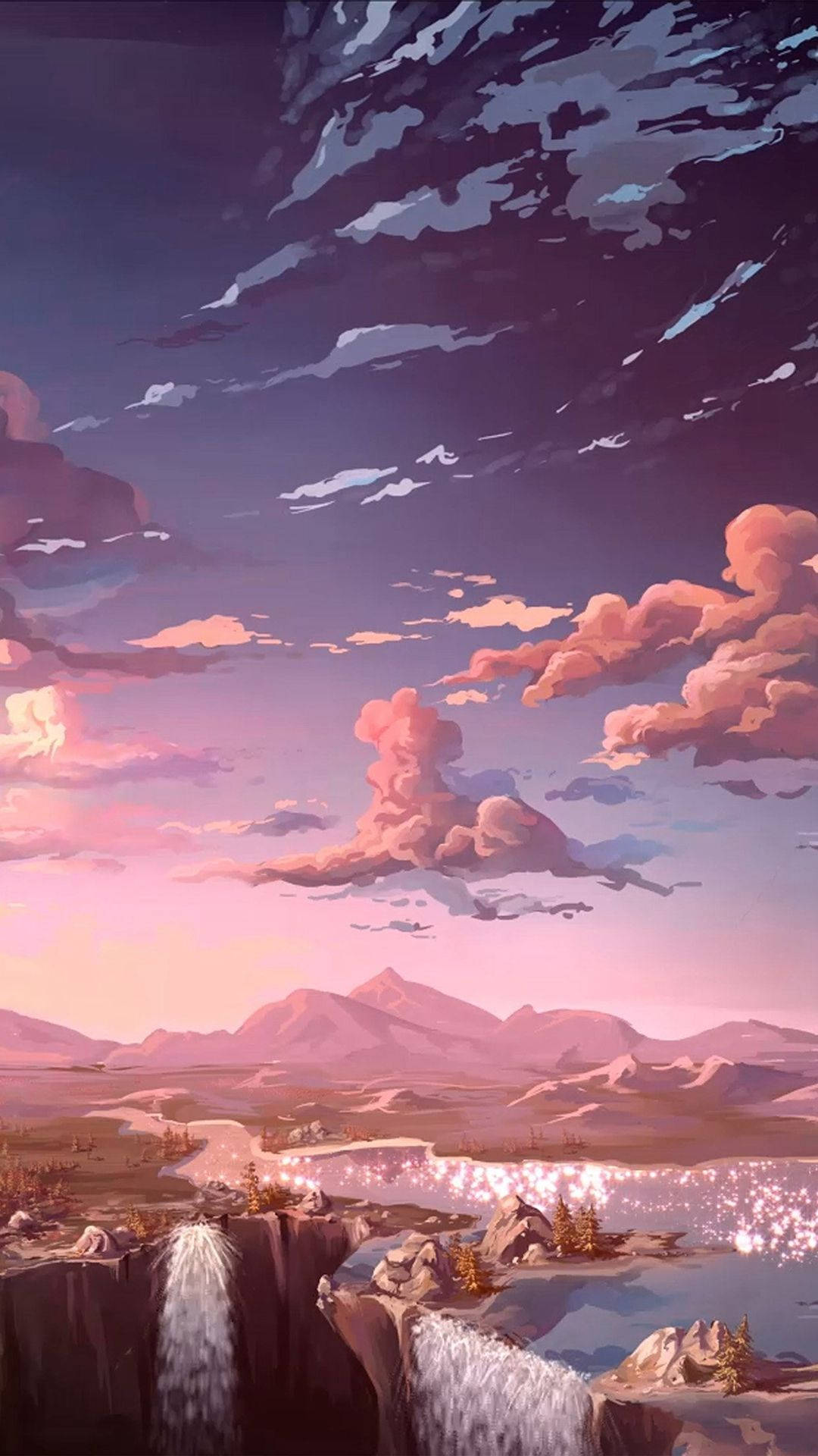 Valle Montañoso Estético de Dibujos Animados para iPhone XR Fondos de pantalla