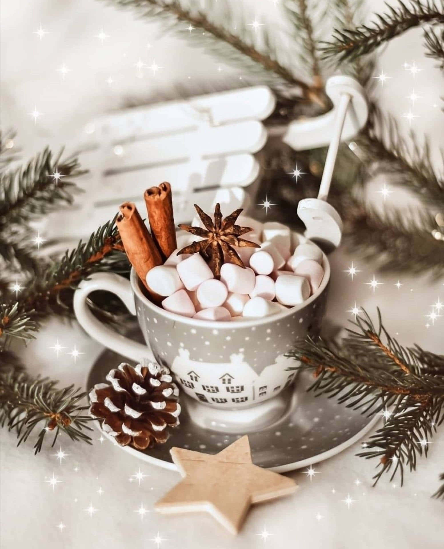 Vaso estético navideño con malvaviscos para iPhone Fondos de pantalla