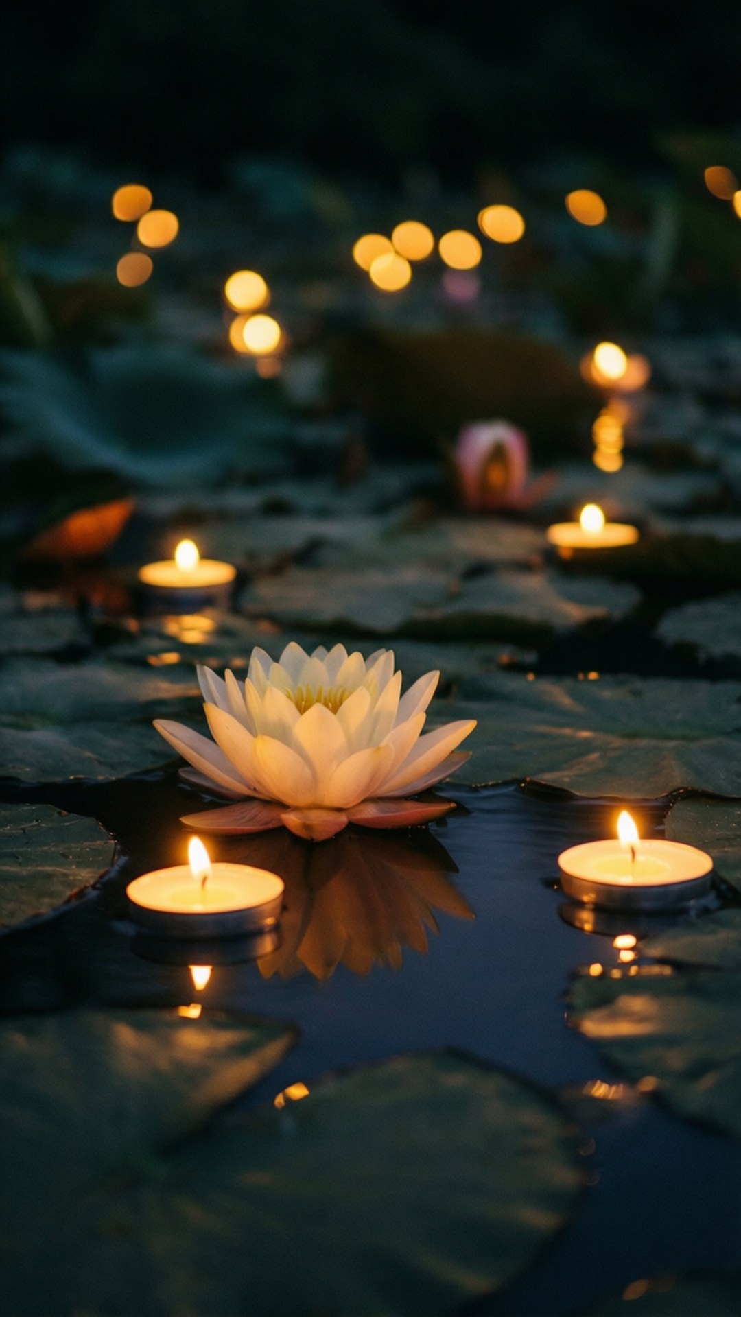 Velas en el Estanque de Lotos Fondos de pantalla