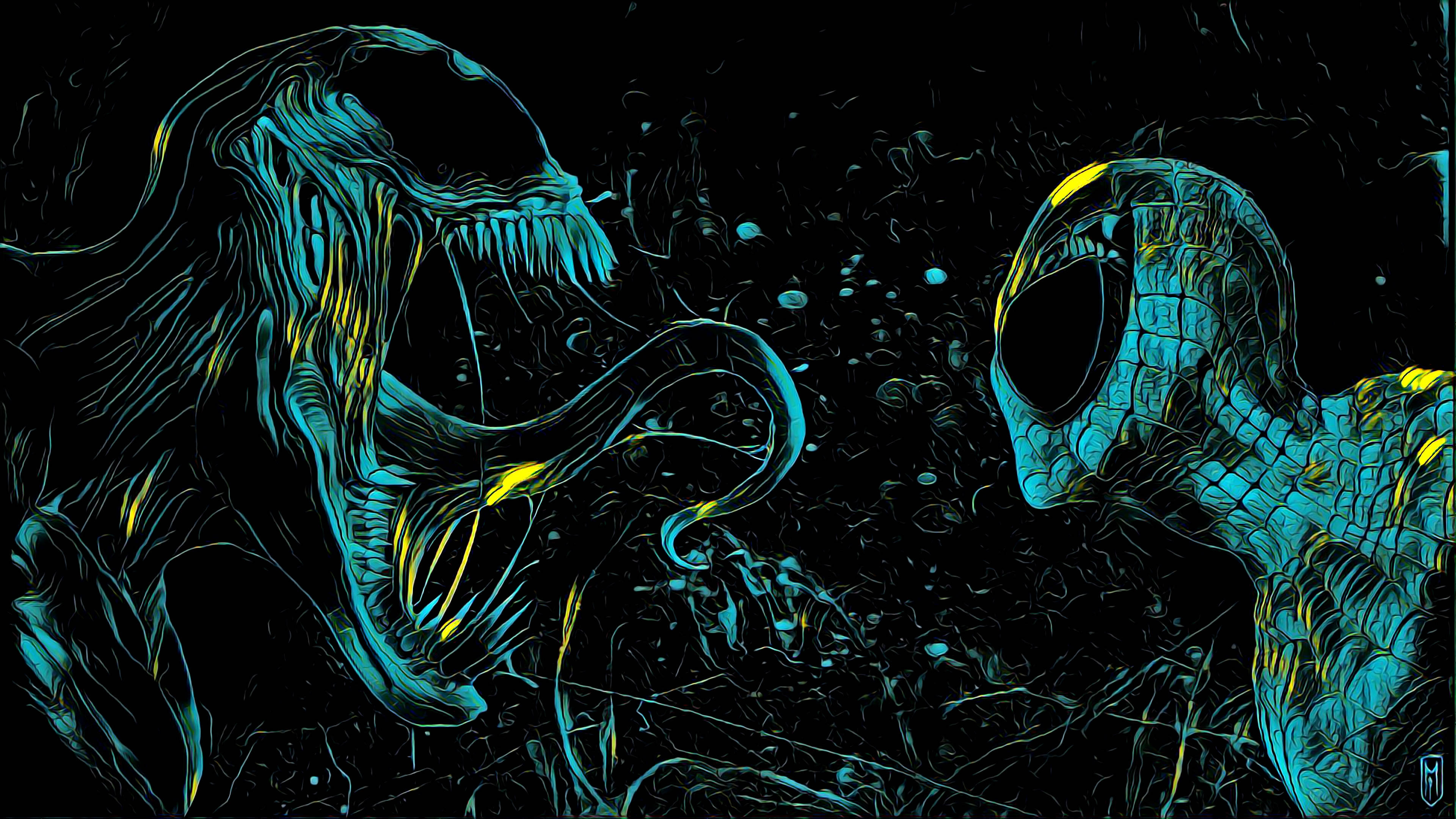 Venom y Spider-Man en 4K Ultra HD tono verde azulado Fondos de pantalla