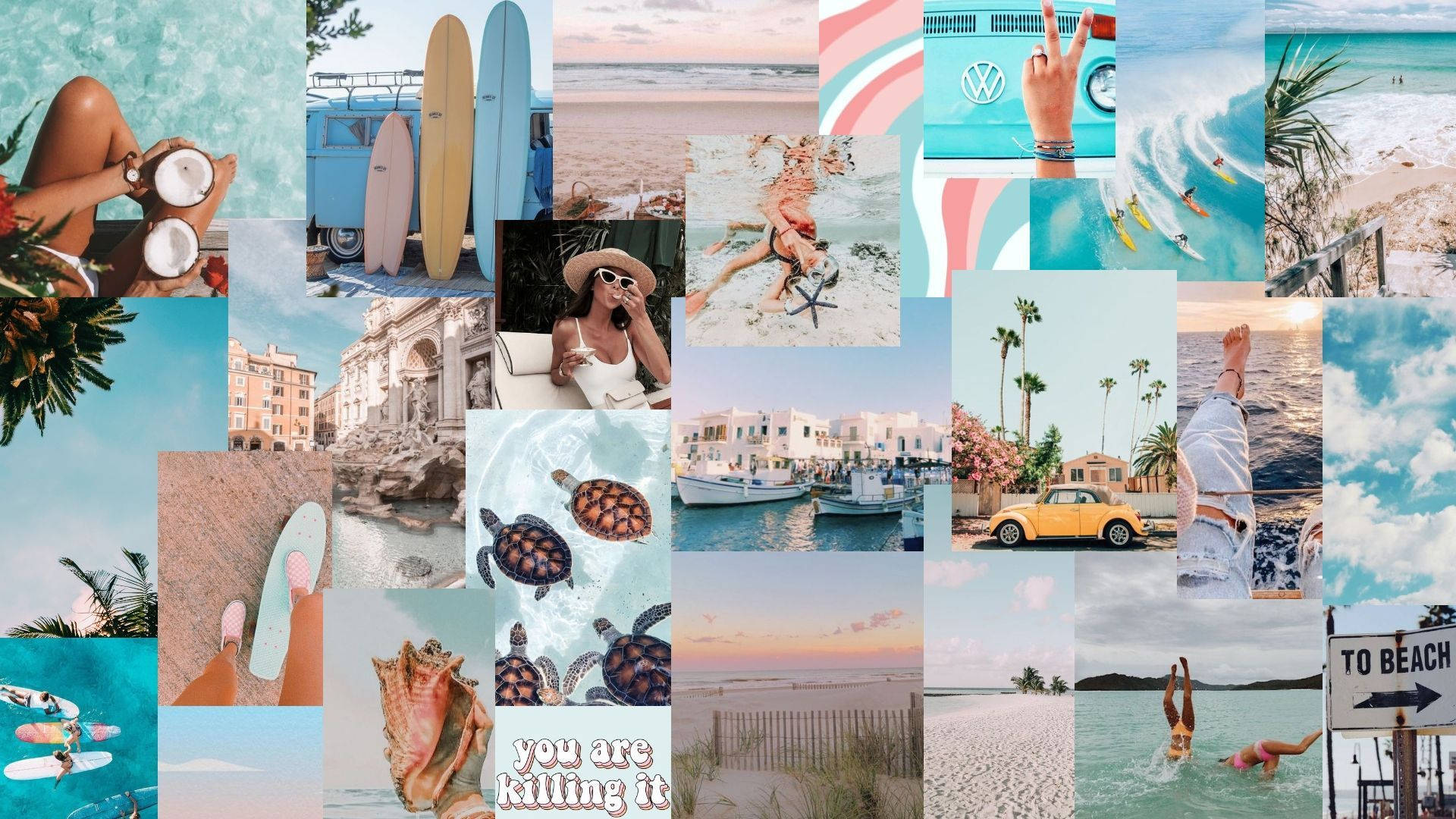 Verano Estético Collage de Playa Veraniego Fondos de pantalla
