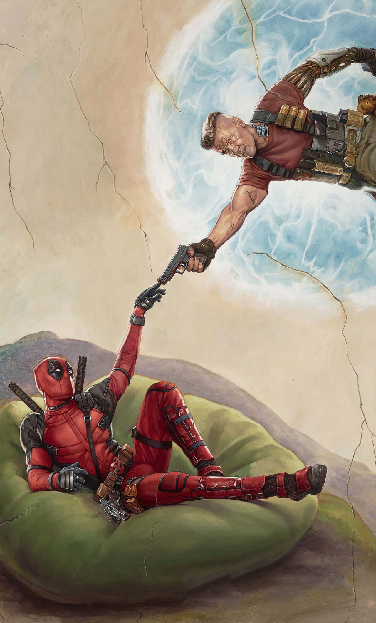 Versión Deadpool de la Creación de Adán 4K Fondos de pantalla