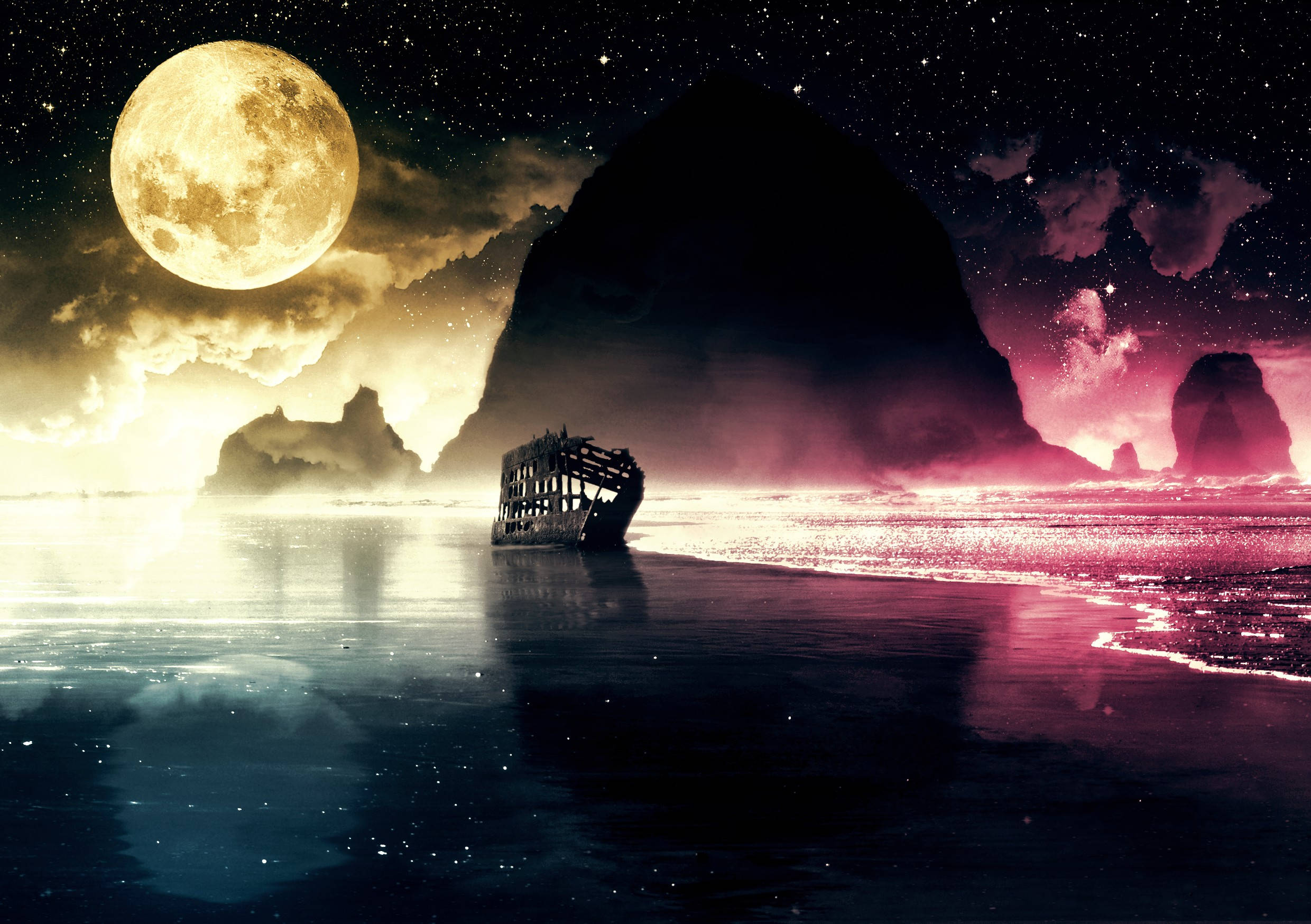 Viaje Fantástico Noche de Luna y Cielo Fondos de pantalla