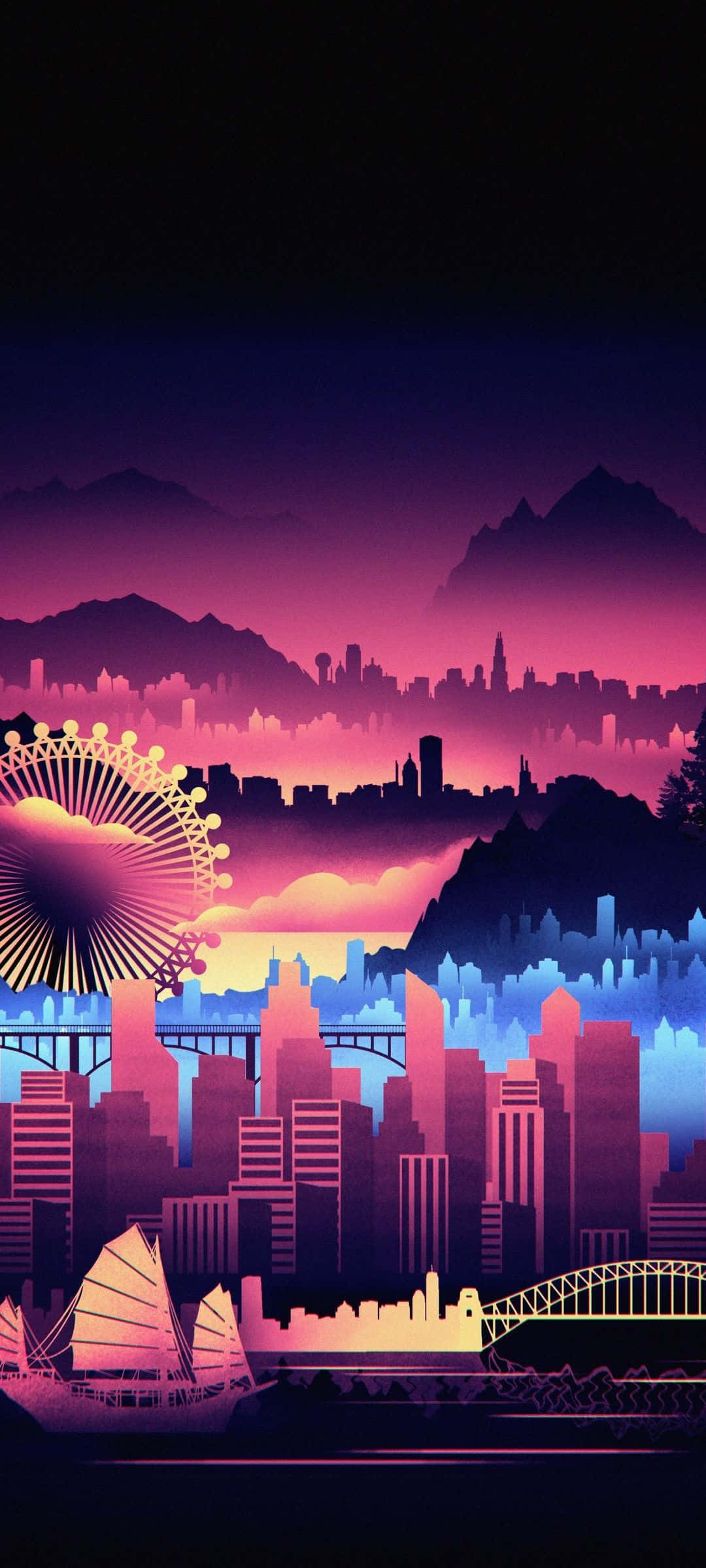 Viaje por las avenidas neón de Synthwave City Fondos de pantalla
