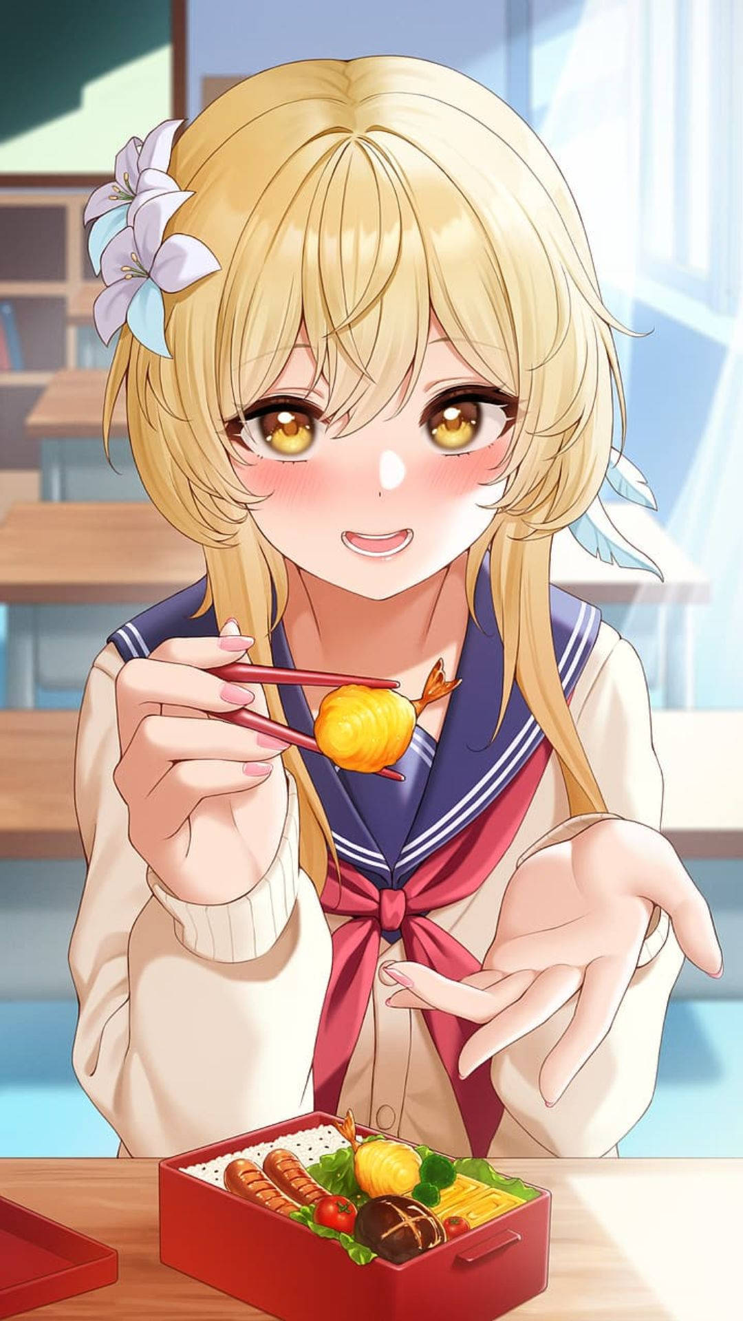 Viajera Ofreciendo Comida Genshin Impact Teléfono Fondos de pantalla