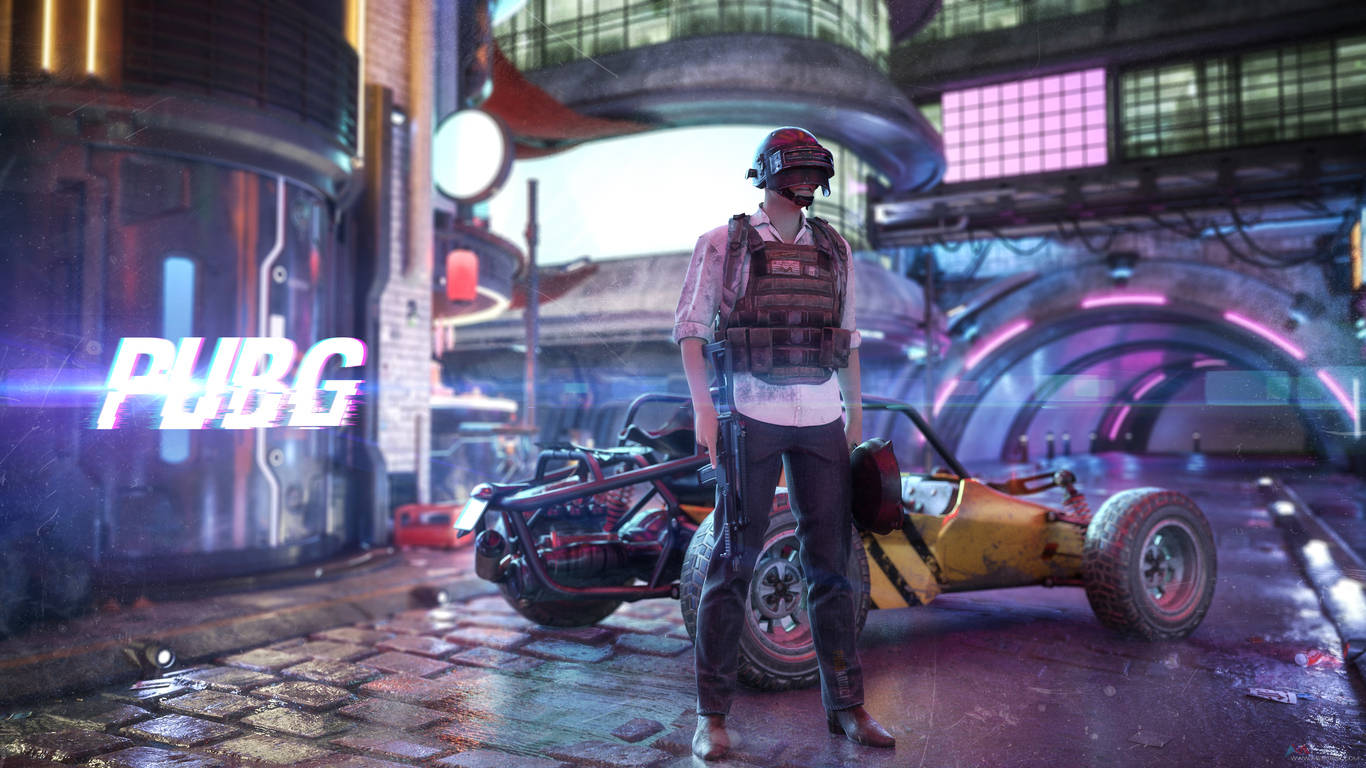 Victor en Ciudad Neón PUBG 1366x768 Fondos de pantalla