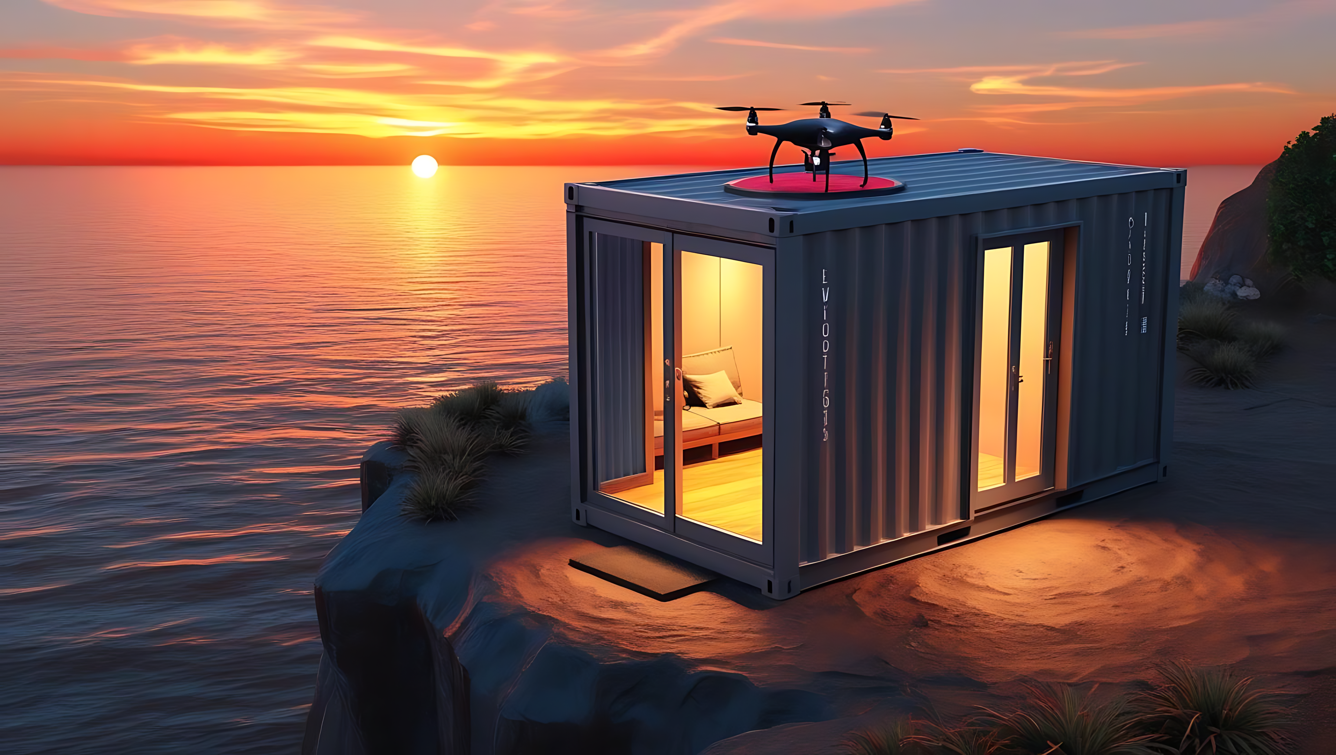 Villa al atardecer con vista al mar Fondos de pantalla