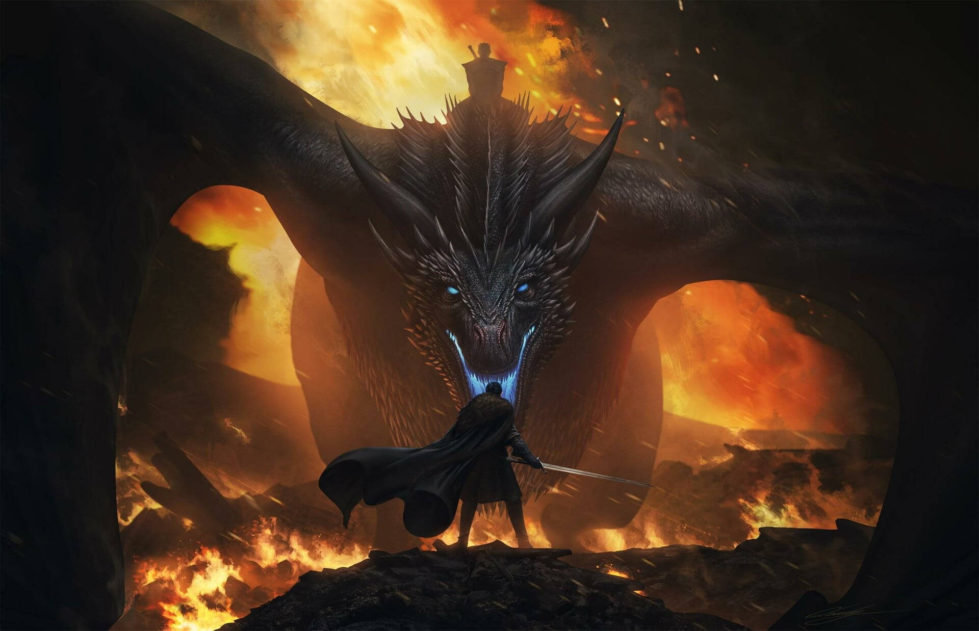 Viserion luchando contra Jon Snow en Game of Thrones Fondos de pantalla