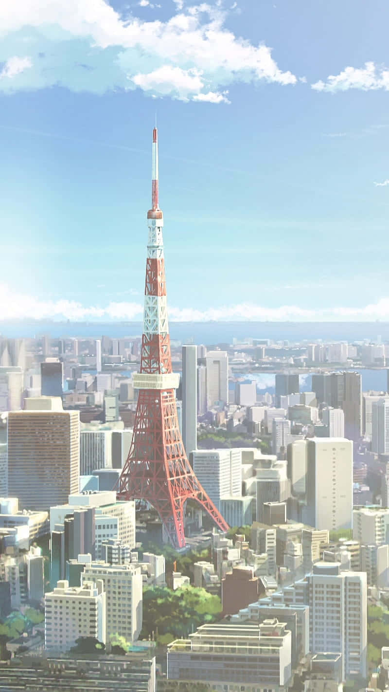 Vista aérea de la Torre de Tokio en anime Fondos de pantalla