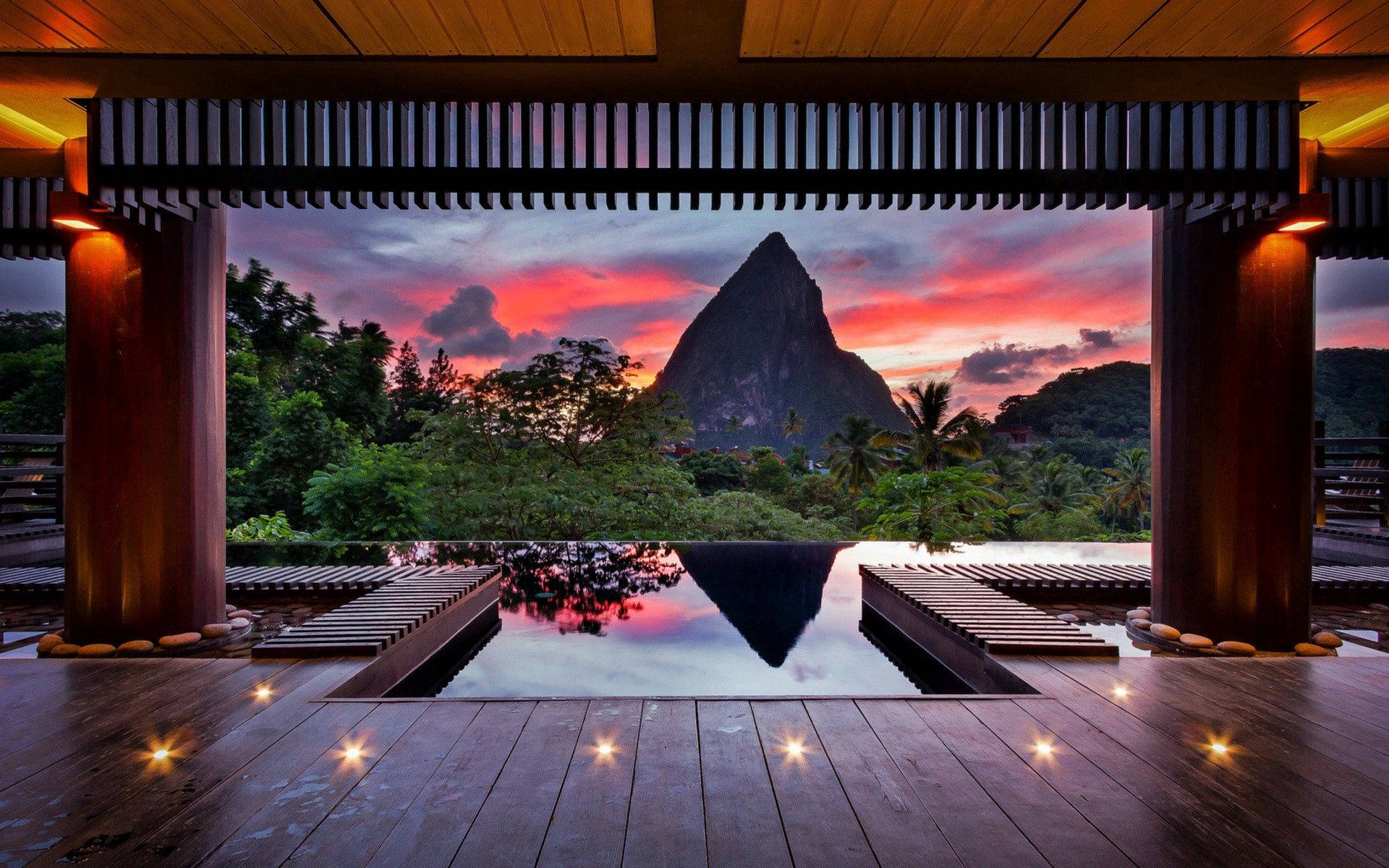 Fondo de pantalla de Vista de Naturaleza y Templo.