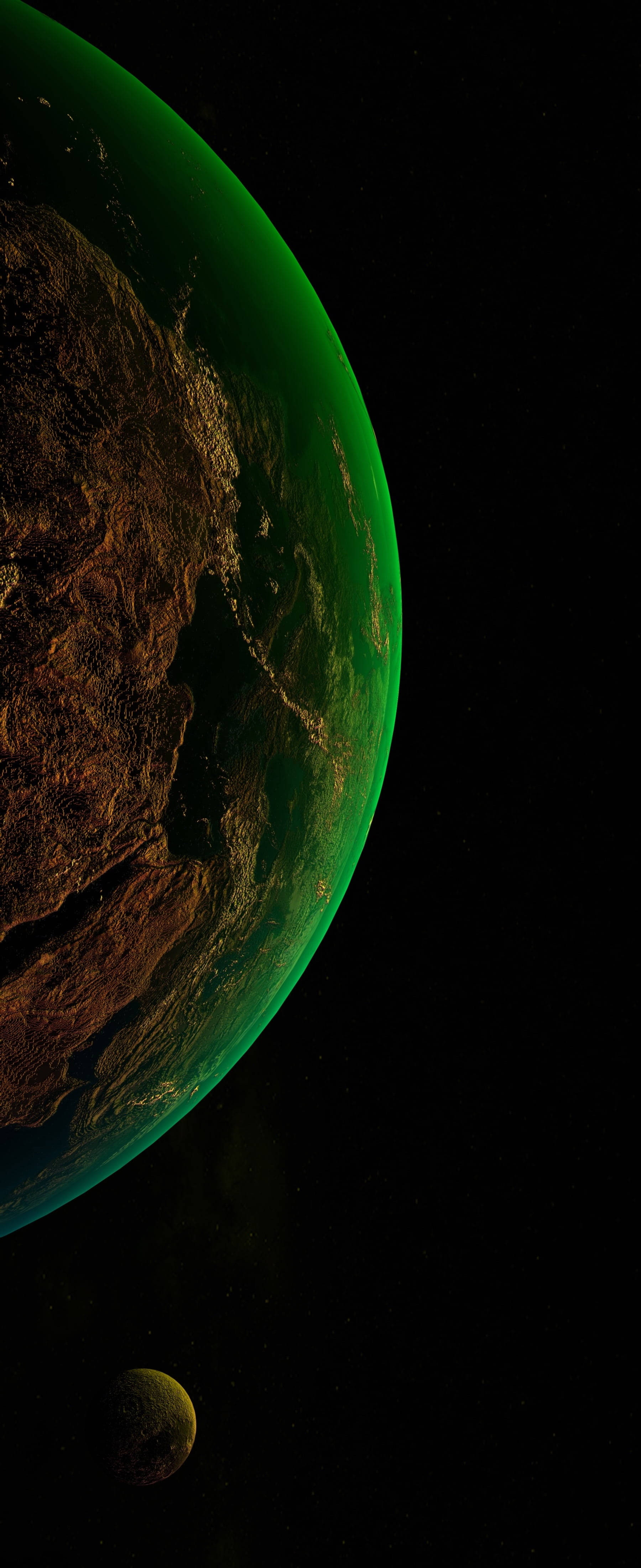 Vista de un planeta aislado iluminado por un reflejo de luz en un iPhone Xs Fondos de pantalla