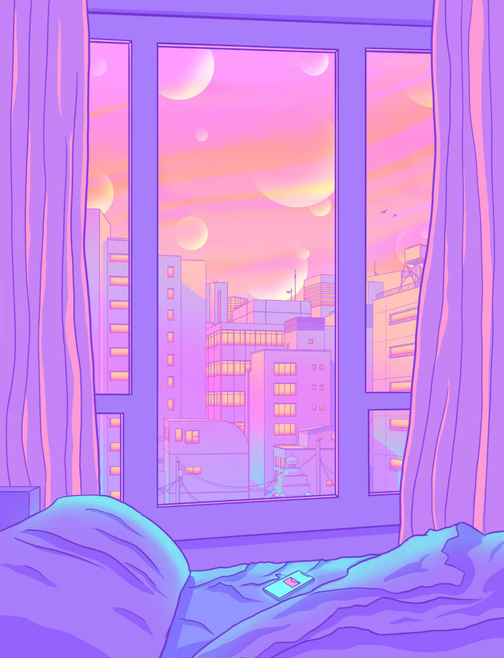 Fondo de pantalla de vista de ventana púrpura pastel