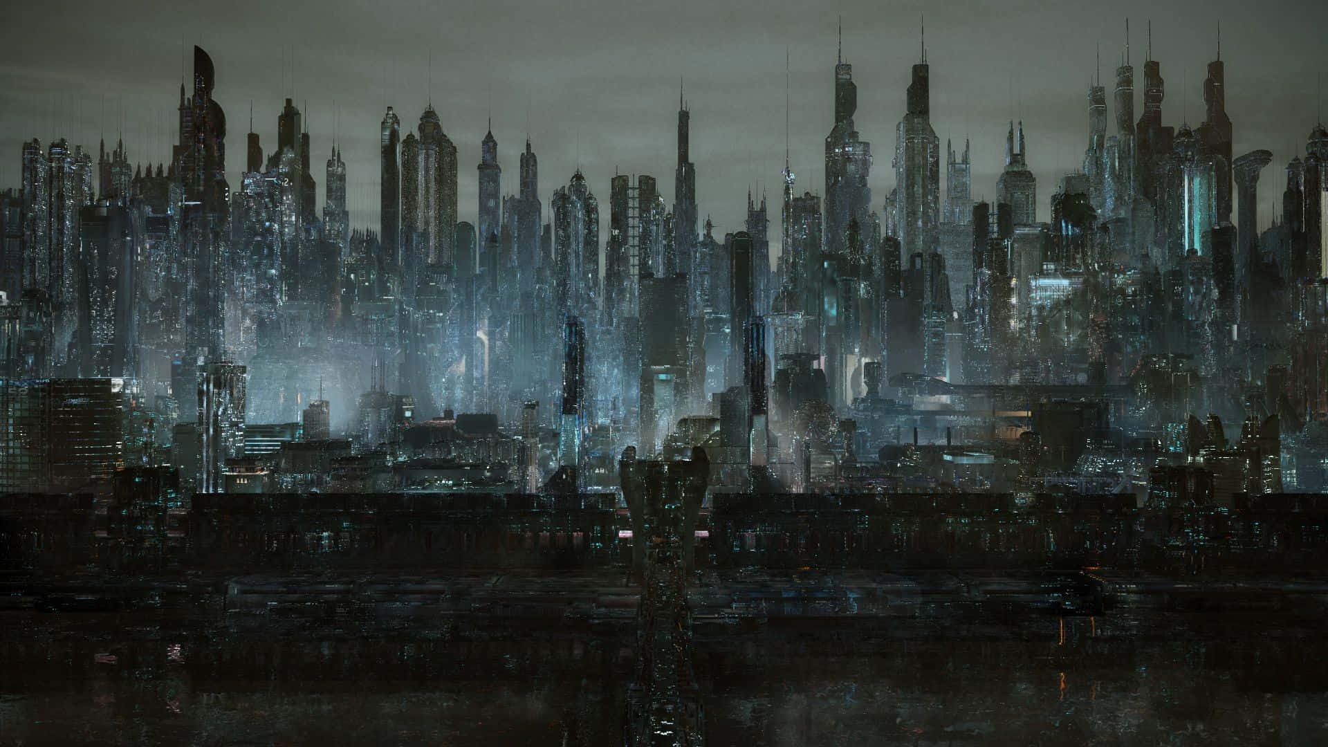 Vista del paisaje urbano en medio de la Ciudad Oscura Fondos de pantalla