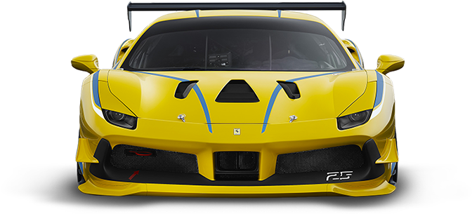 Vista frontal de un Ferrari de carreras amarillo Fondos de pantalla