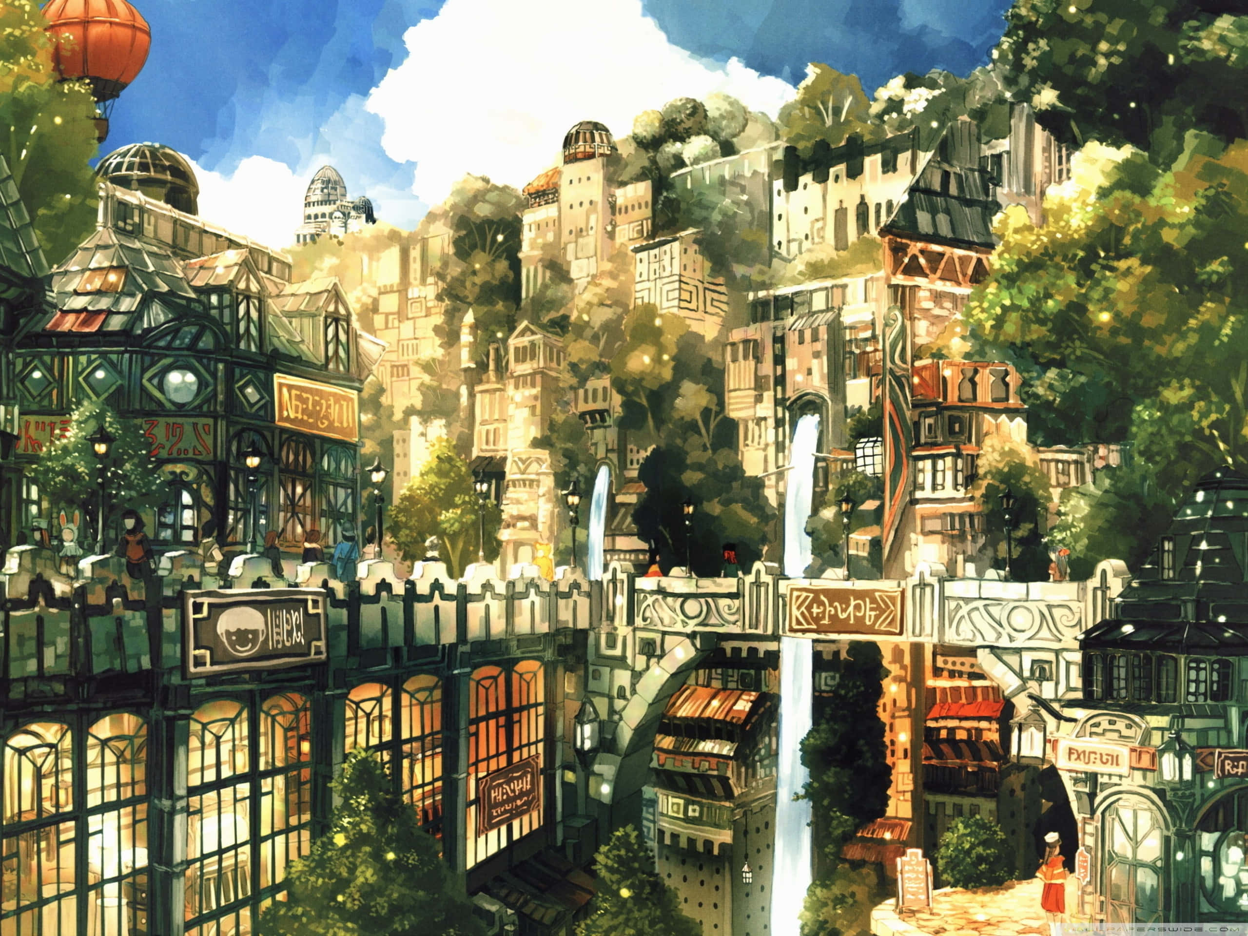 Vista idílica de Anime City Fondos de pantalla