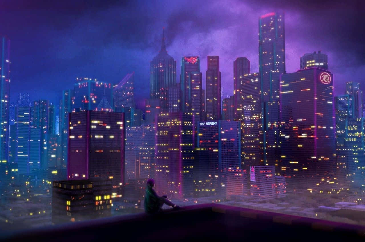 Vista impresionante de una ciudad neón Fondos de pantalla