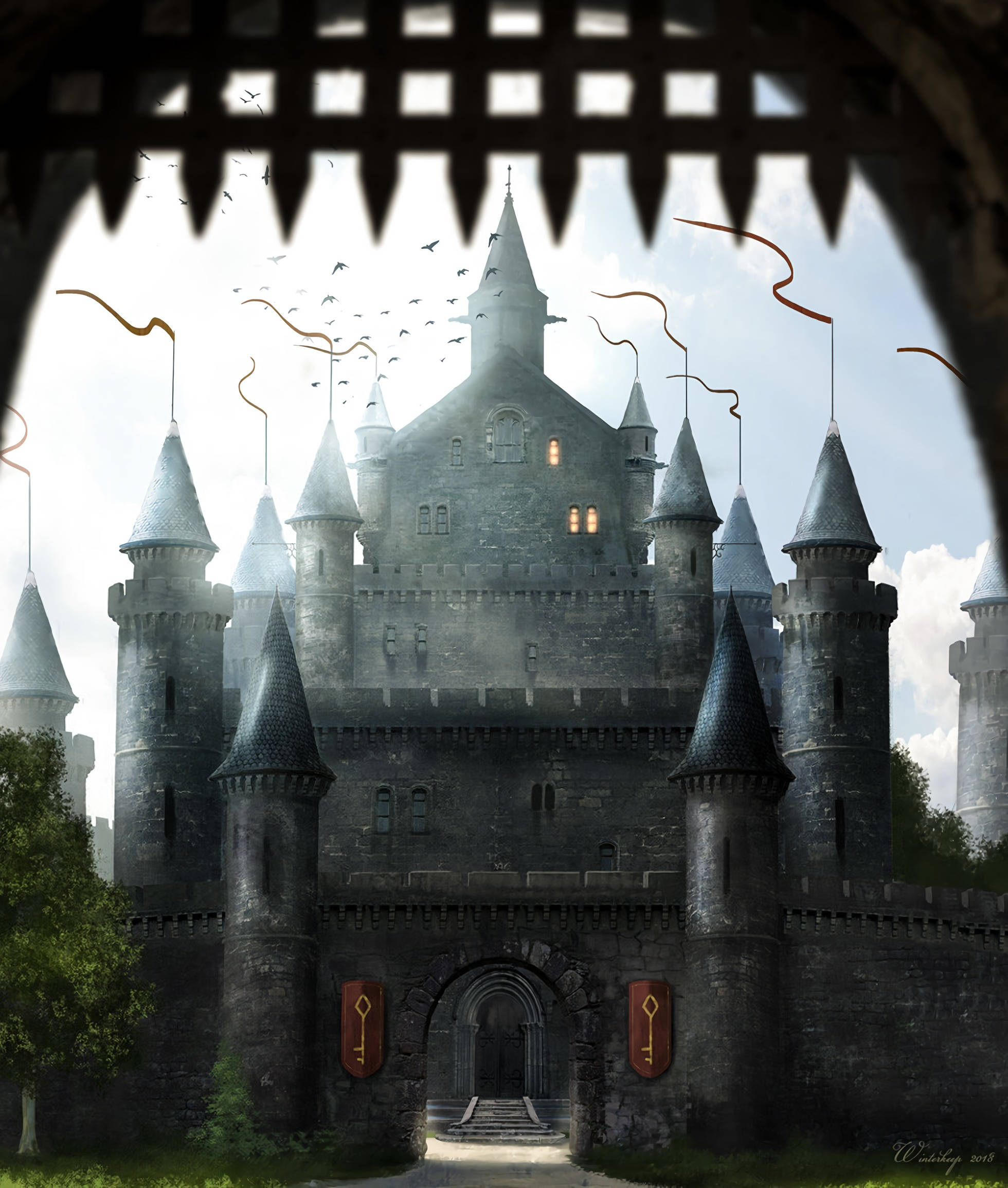 Vista majestuosa de una fortaleza castillo medieval Fondos de pantalla