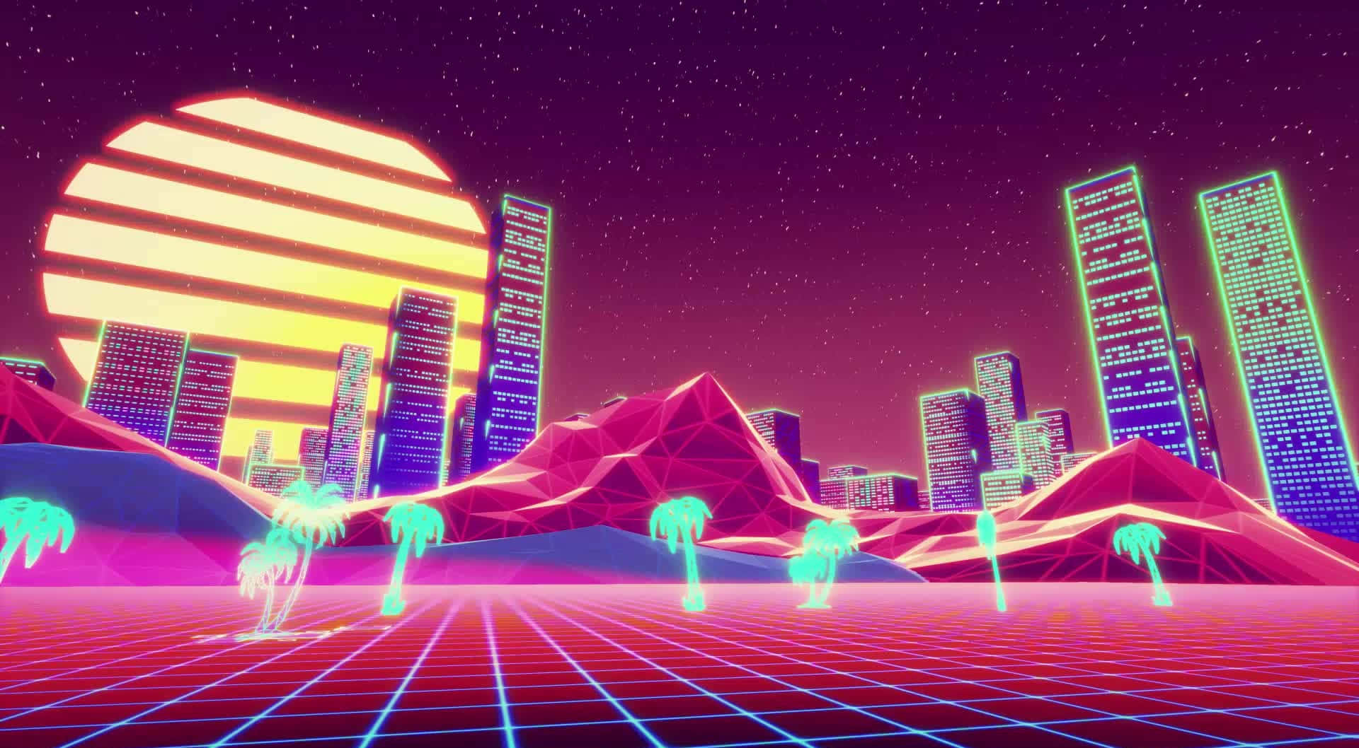 Vista nocturna increíble de Neon City. Fondos de pantalla
