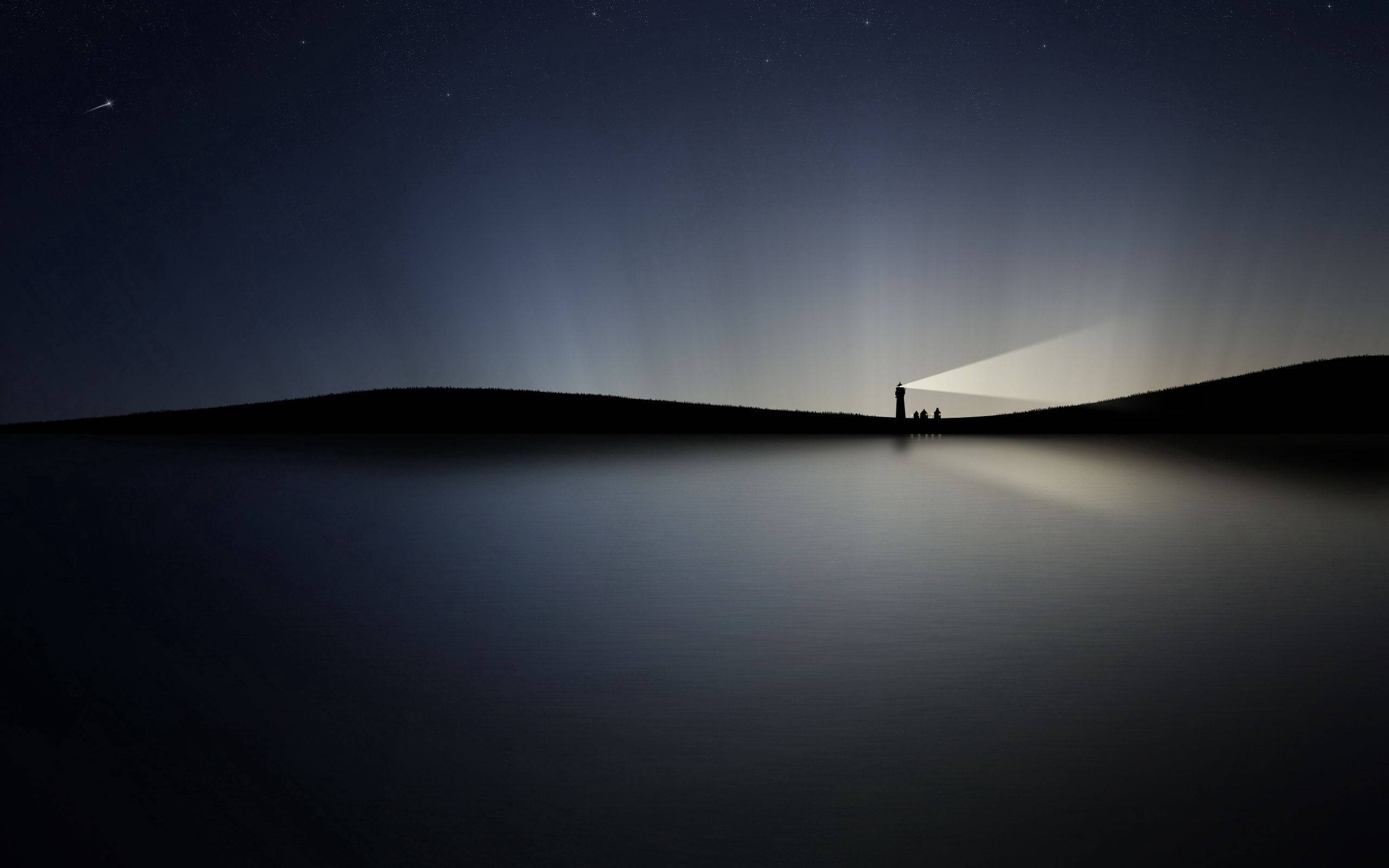 Vista pintoresca de un faro brillando intensamente en el cielo nocturno. Fondos de pantalla
