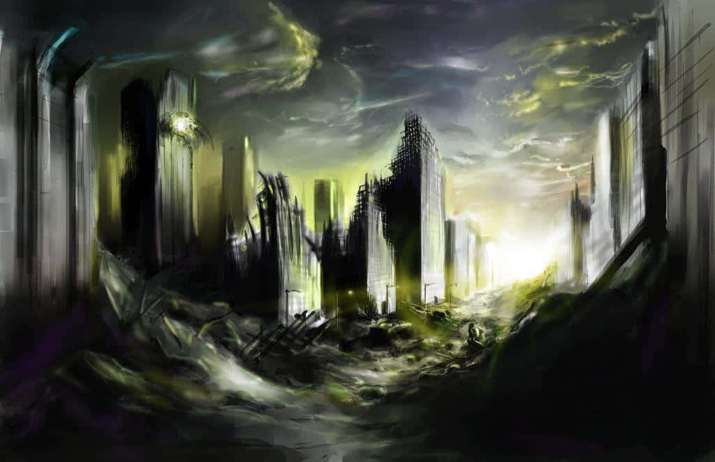 Vista Vívida de un Fondo de Ciudad Destruida Fondos de pantalla