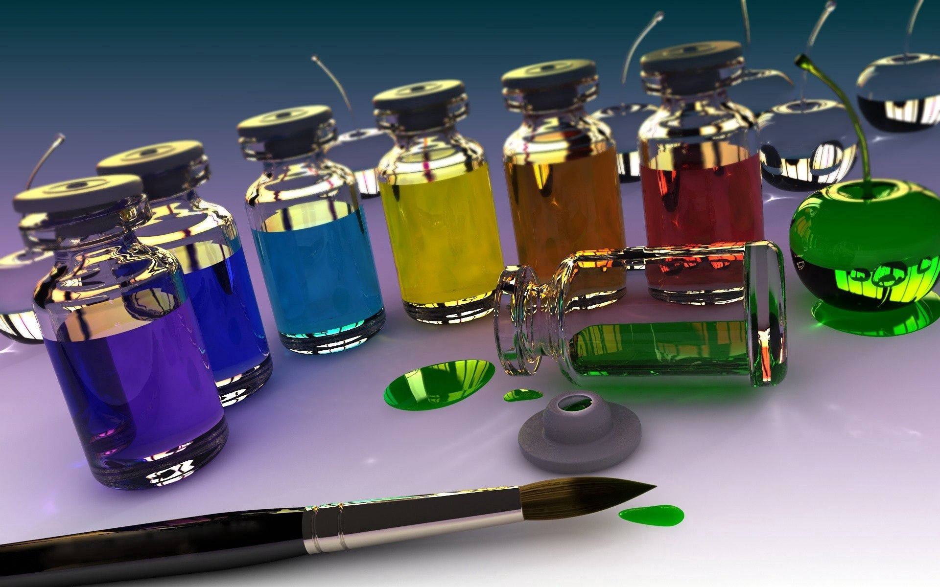 Fondo de pantalla de frascos de vidrio 3D con líquido de colores