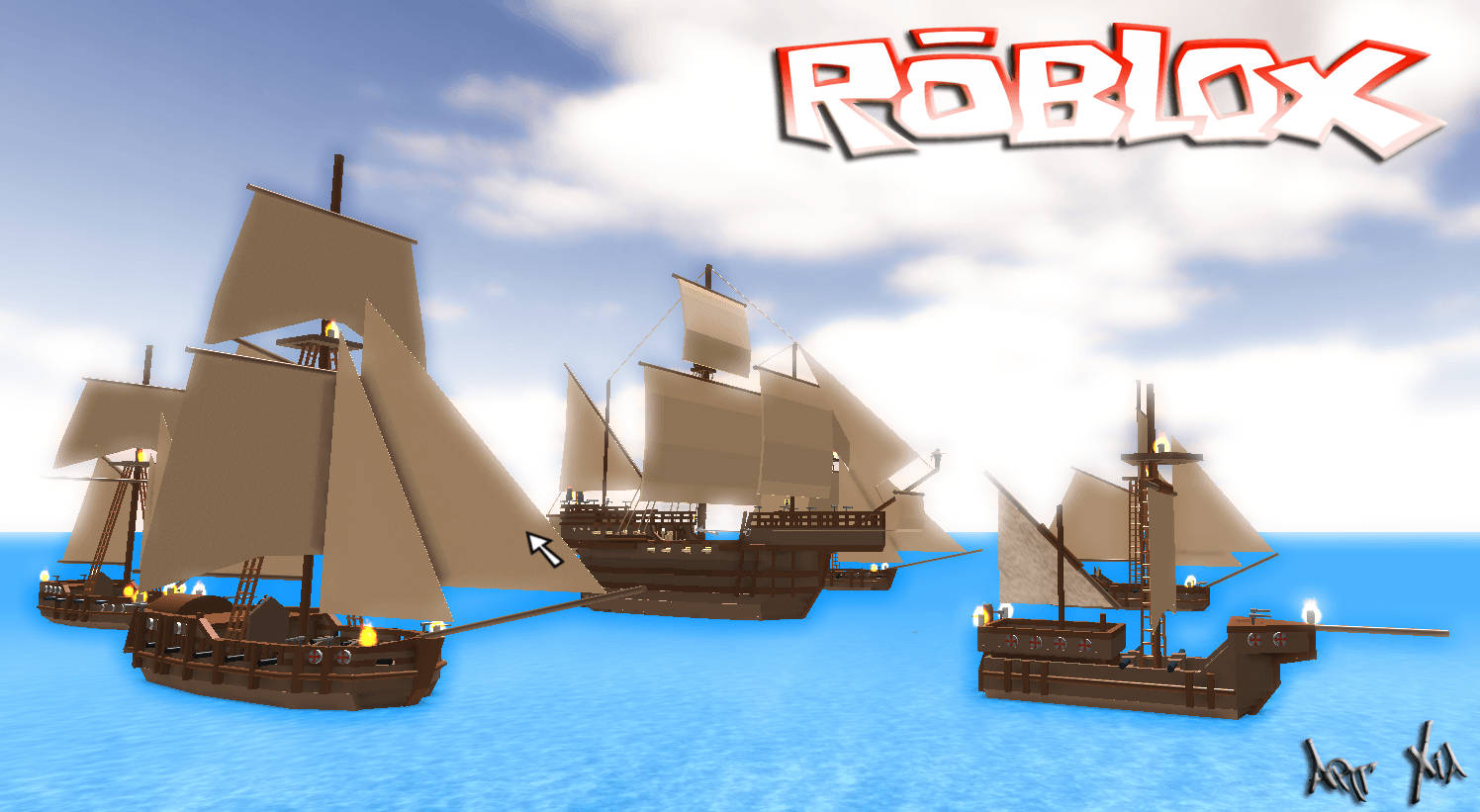 Increíble fondo de pantalla 3D de barcos piratas en el juego en línea Roblox.