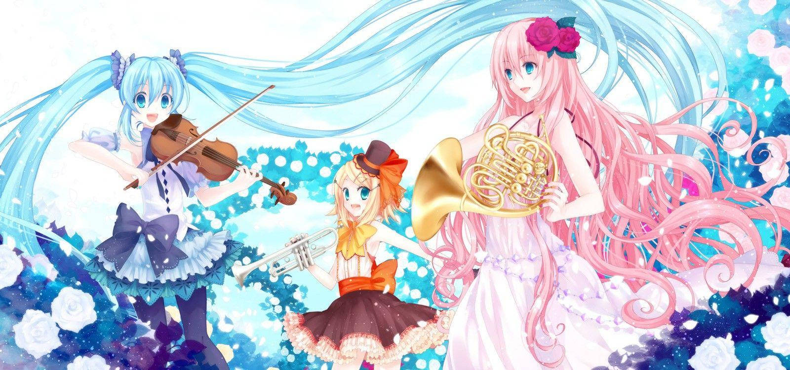 Vocaloids Anime Kawaii Con Instrumentos Fondos de pantalla