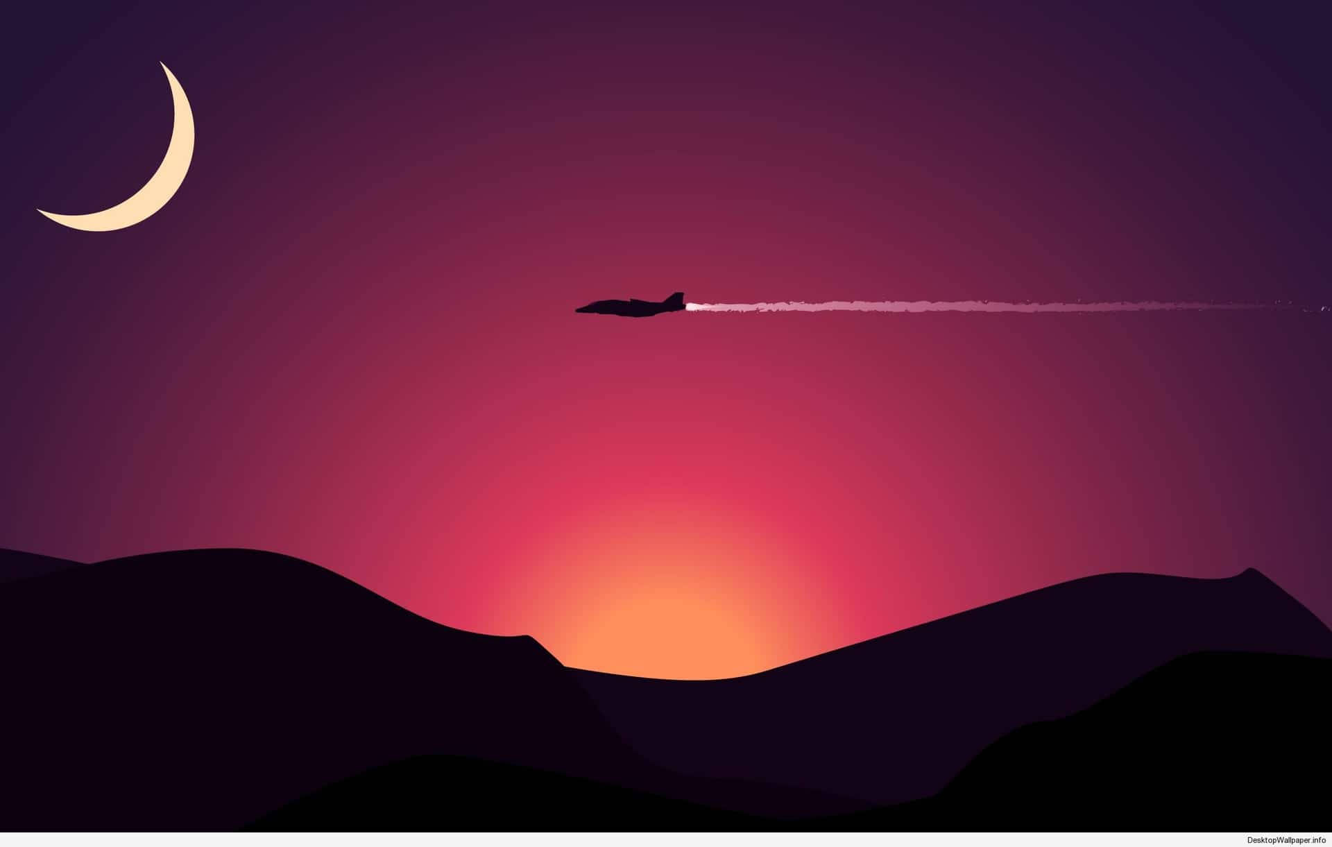 Fondo de pantalla minimalista de atardecer y avión