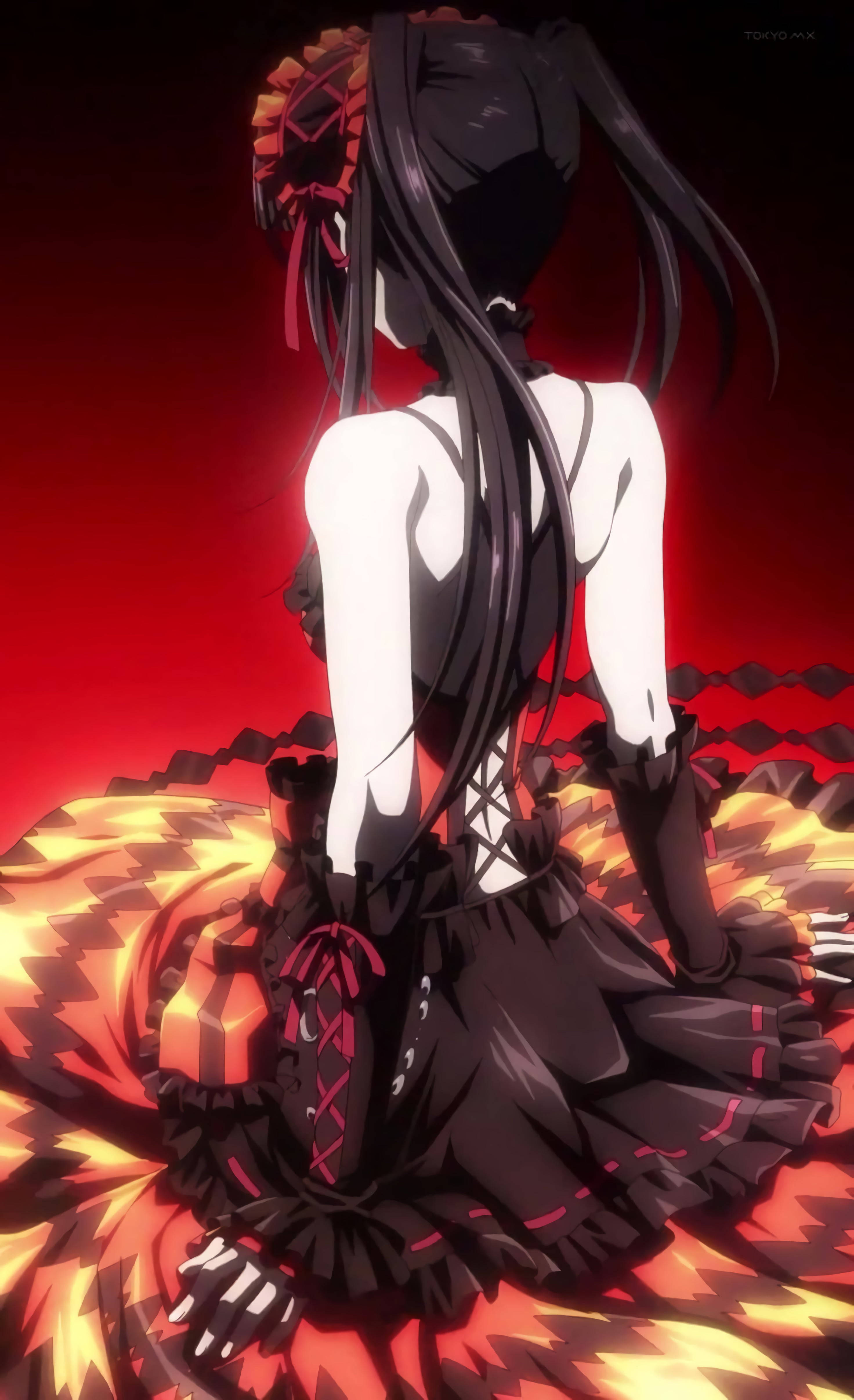 Waifu Anime Kurumi Tokisaki Vestido Rojo Estético Fondos de pantalla