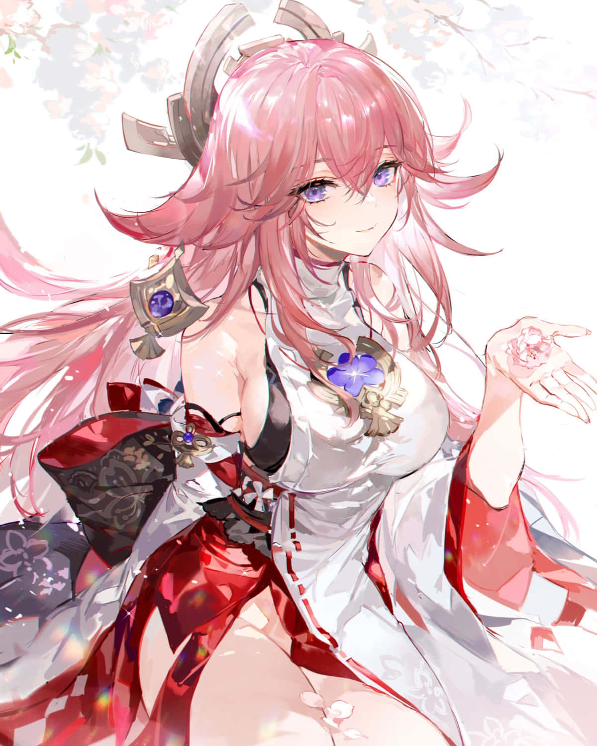 Yae Miko Pfp Bajo Árbol de Flores Fondos de pantalla