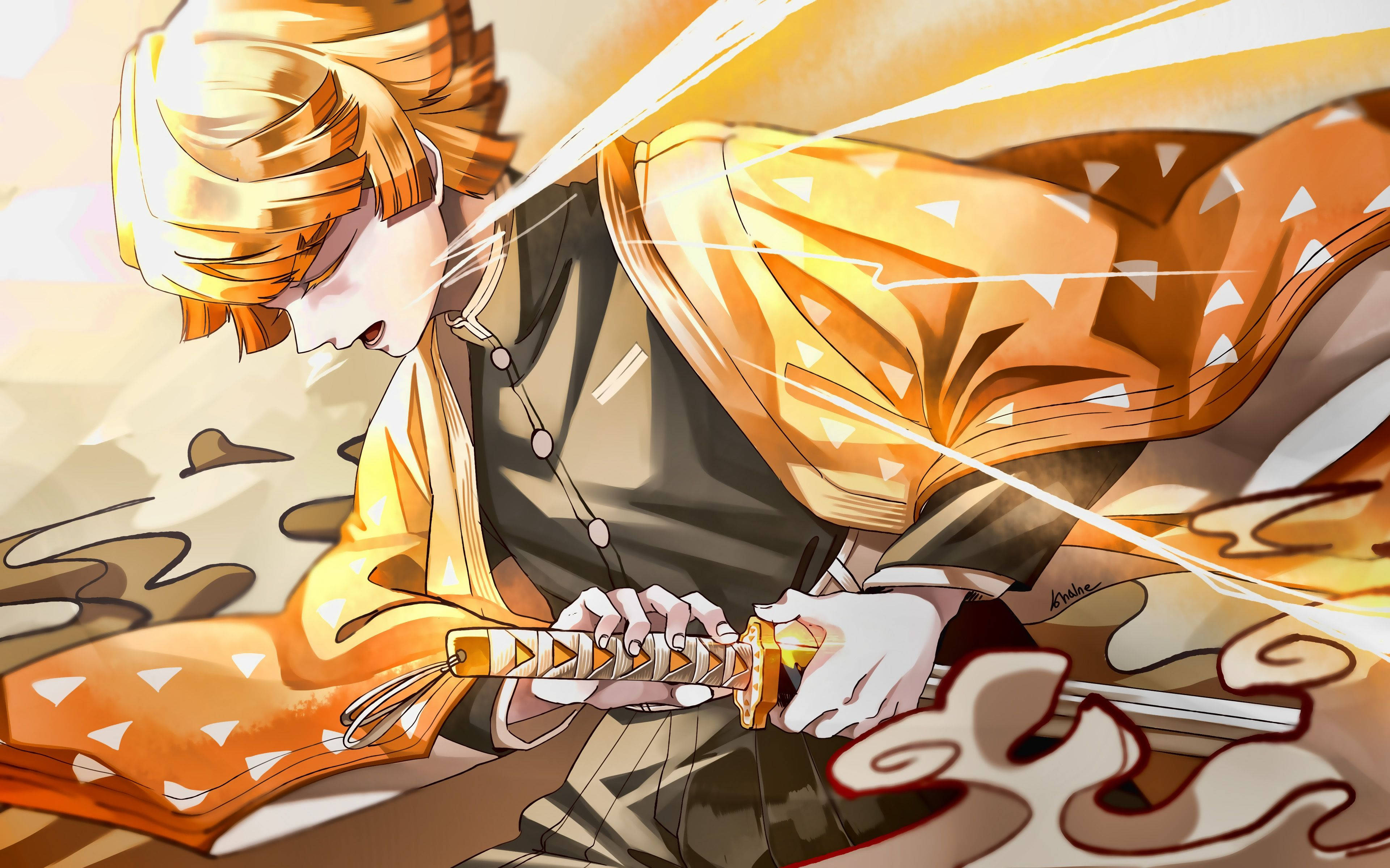 Zenitsu Agatsuma libera su poder de respiración del trueno en Demon Slayer Fondos de pantalla