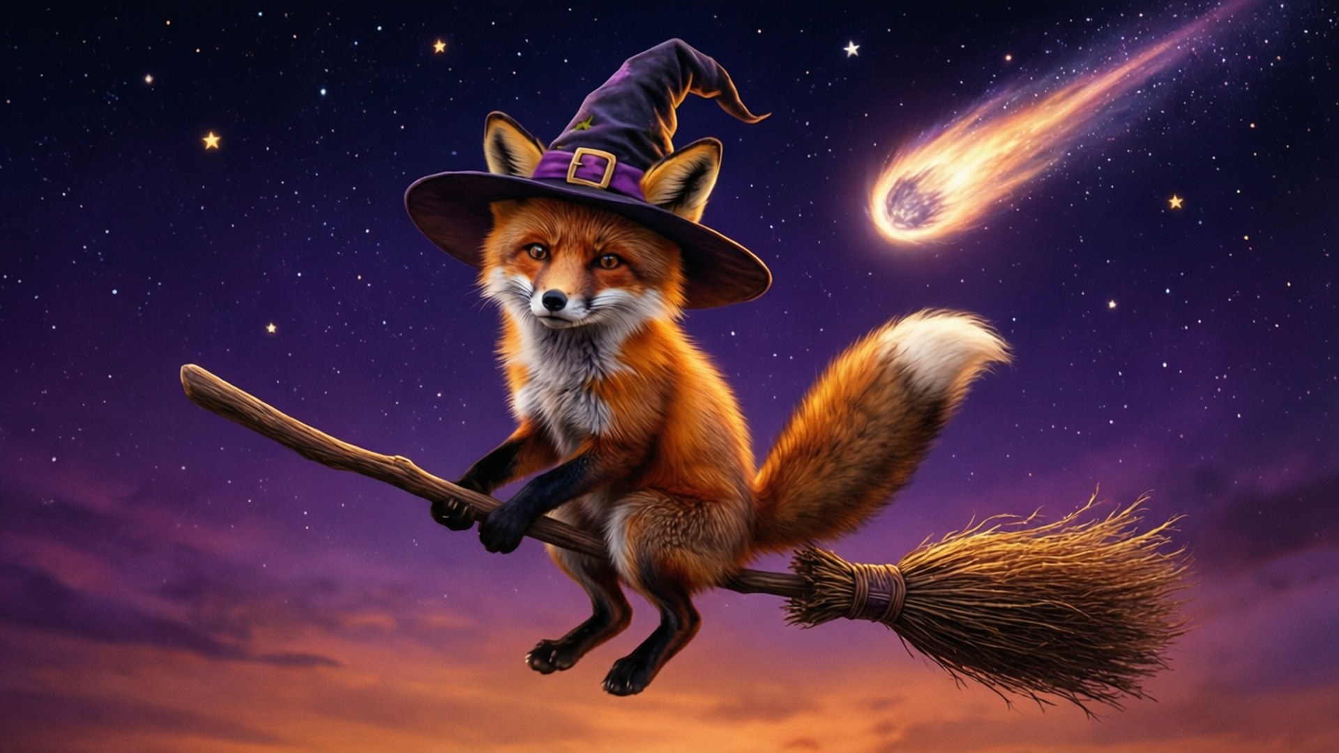 Zorro Brujo en Escoba Fondos de pantalla