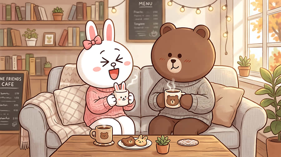 conejo, oso, cafetería, café, amistad, lindo, kawaii, ilustración, caricatura, acogedor, hygge, suéteres, otoño, invierno, interior, estilo de vida, amigos, amor, pareja