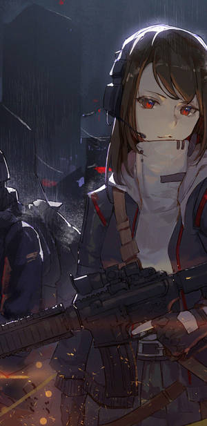 4K Anime Chica Armada Feroz para iPhone