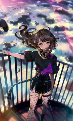 4K Anime Chica Linda en Escaleras para iPhone