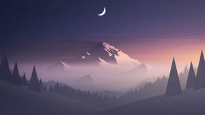Fondo de pantalla minimalista de montaña neblinosa y luna