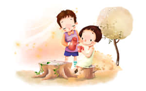 Adorables Animales de Dibujos Animados Disfrutan un Día Soleado — Lindo dibujo animado Fondos de pantalla