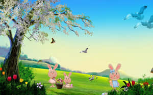 Adorables conejitos de Pascua en un prado primaveral