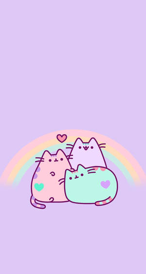 Fondo de pantalla kawaii de gatos pusheen pastel rosa azul lila.