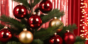 Navidad, adornos, rojo, plateado, esferas, festivo, decoración, árbol, pino, temporada, invierno, brillo, celebración