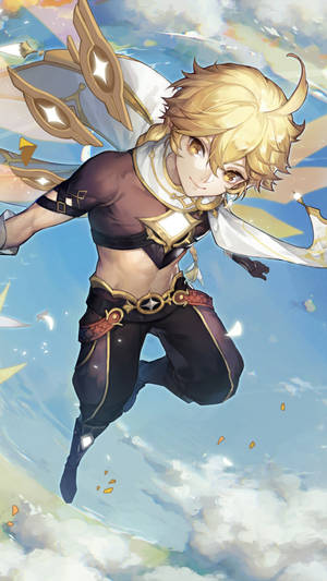 Aether volando en Genshin Impact para teléfono