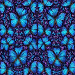 Patrón caleidoscópico simétrico de mariposas azules, vibrante e intrincado. — Galaxy Watch Fondos de pantalla