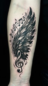 Tatuaje de ala combinado con notas musicales, tema de música. — iPhone 5 Fondos de pantalla