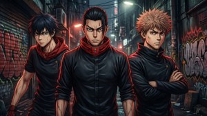 Un dramático fondo de pantalla grupal de Mikey, Draken y Takemichi de Tokyo Revengers en un callejón oscuro. — Tokyo revengers Fondos de pantalla